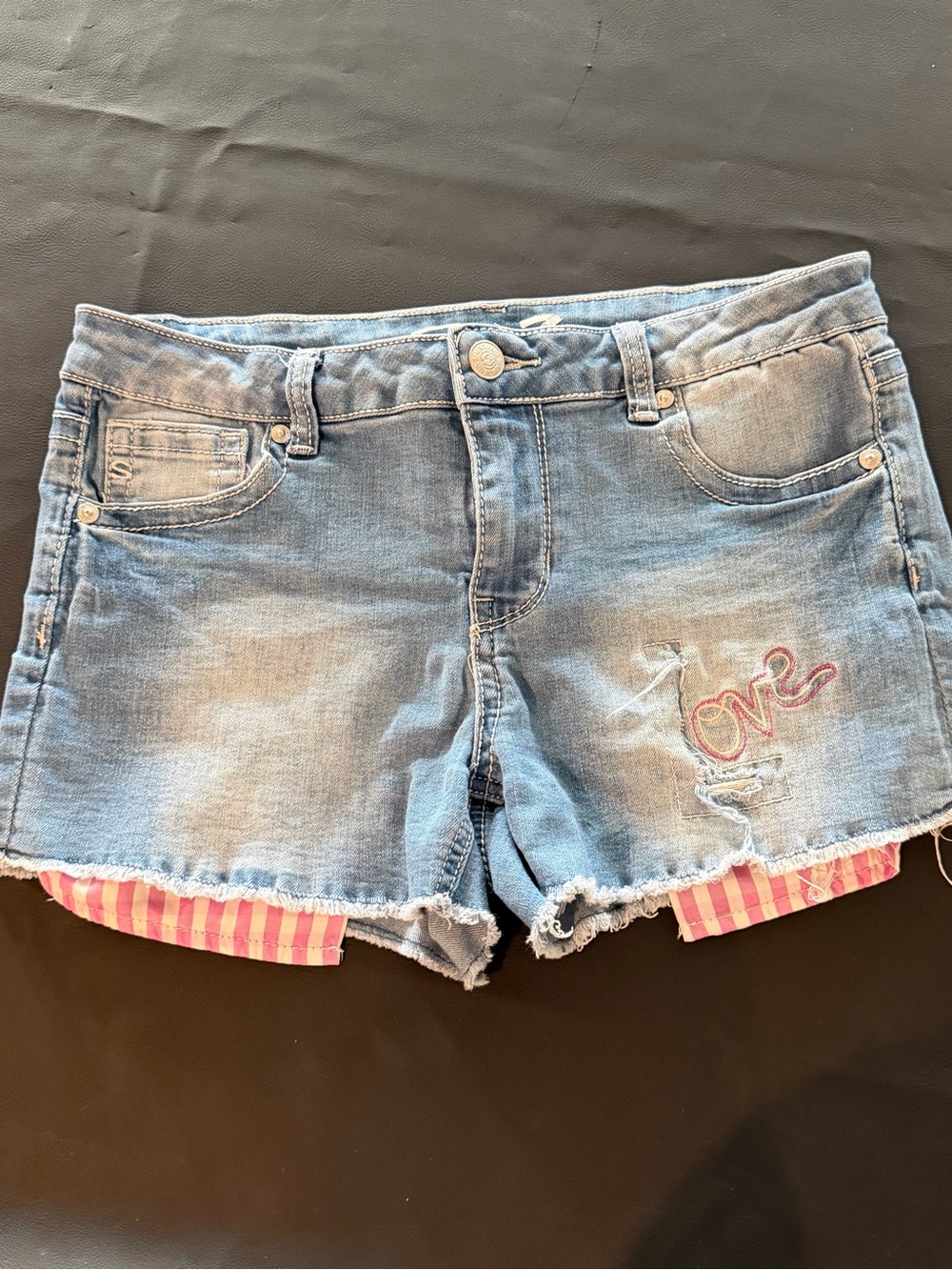 Seven7 Light Blue Denim Shorts with Pink Stripe Trim